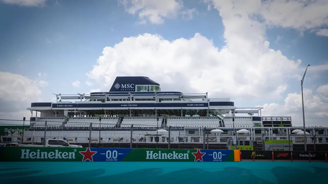 MSC Cruises display and cruise ship structure near the Miami GP venue