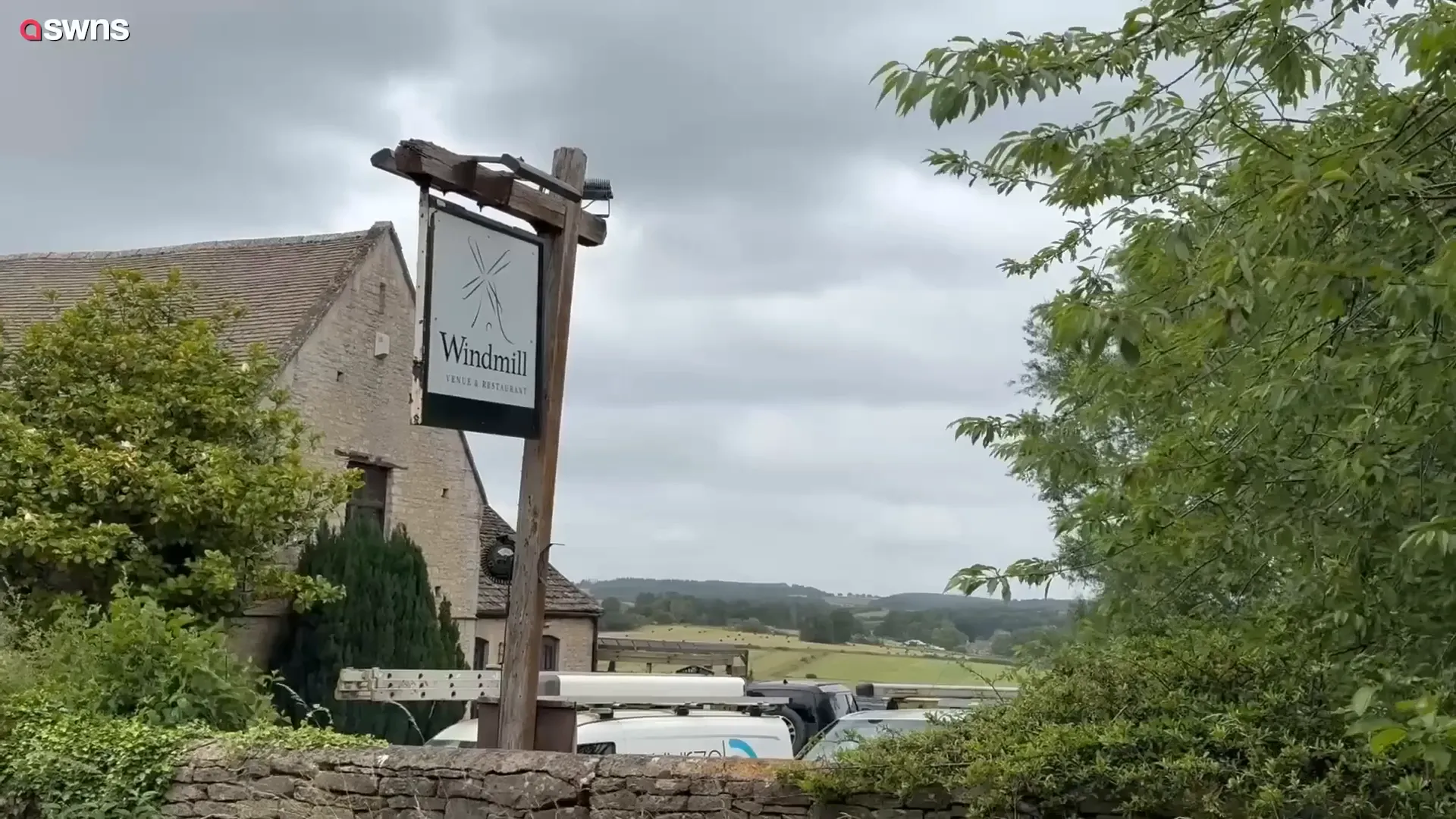 Car parking area at Jeremy Clarkson's pub with signage