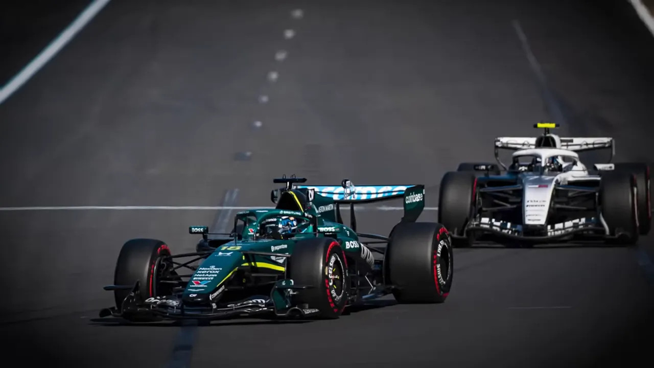 Two Formula 1 cars running side-by-side on track