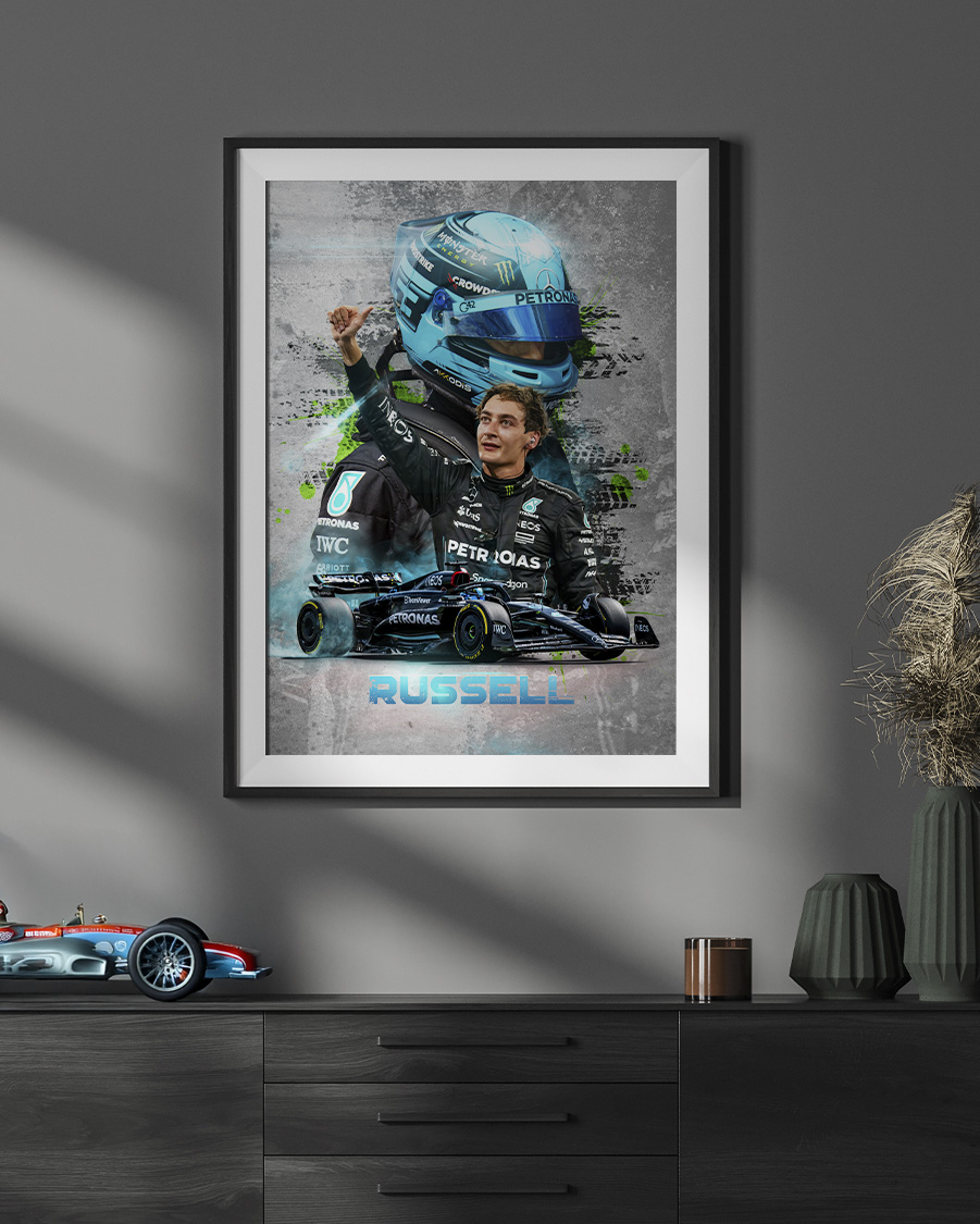 Poster George Russell Formule 1 2024 - Impression Sur Toile 40x60 Cm - Décoration Murale Pour Salon, Chambre - Haute Qualité, Résistante Aux UV